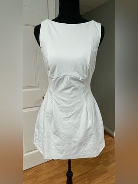 White High Neck Mini Dress Low Back Fit and Flare Graduation Bridal Small